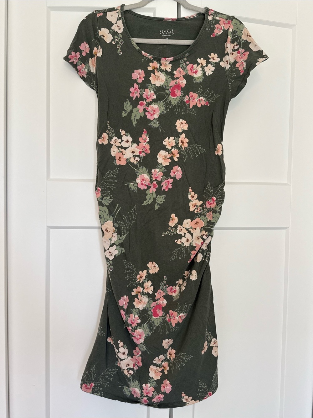 Isabel maternity Olive Dress with Pink & Cream Floral Print